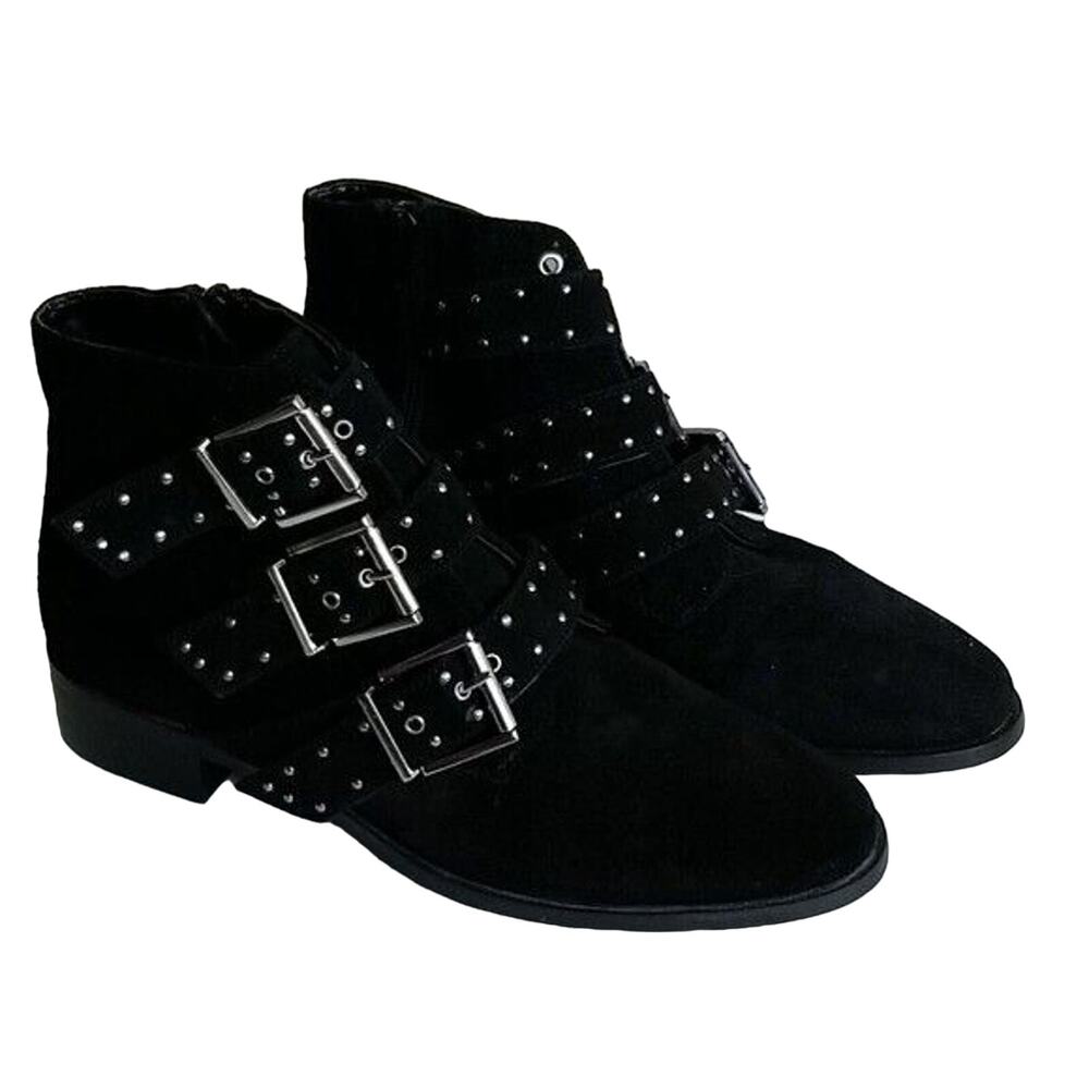 Topshop Ankle Boots Womens 40 (US 9-9.5) Black Suede Leather Booties Heeled